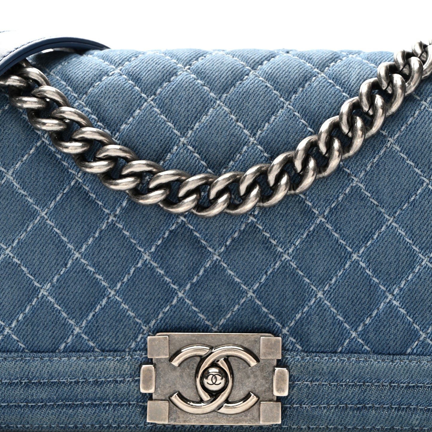 Denim Quilted Medium Boy Flap Blue