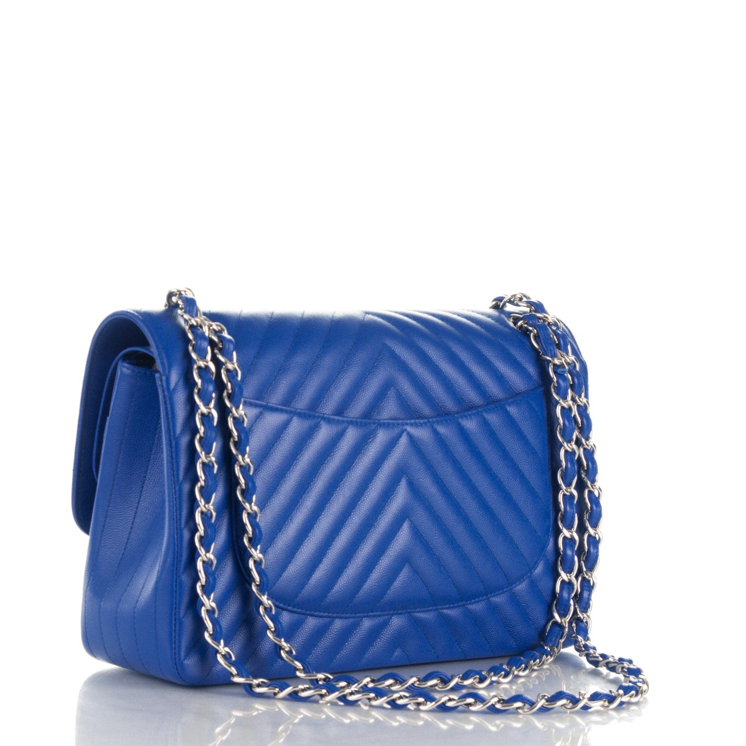 Chanel Caviar Chevron Quilted Jumbo Double Flap Bright Blue 3 of 8