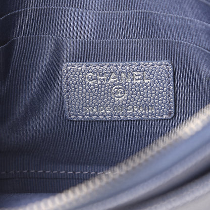 Chanel Metallic Caviar Chevron Quilted Mademoiselle Vintage Zip Pouch Blue 6 of 8