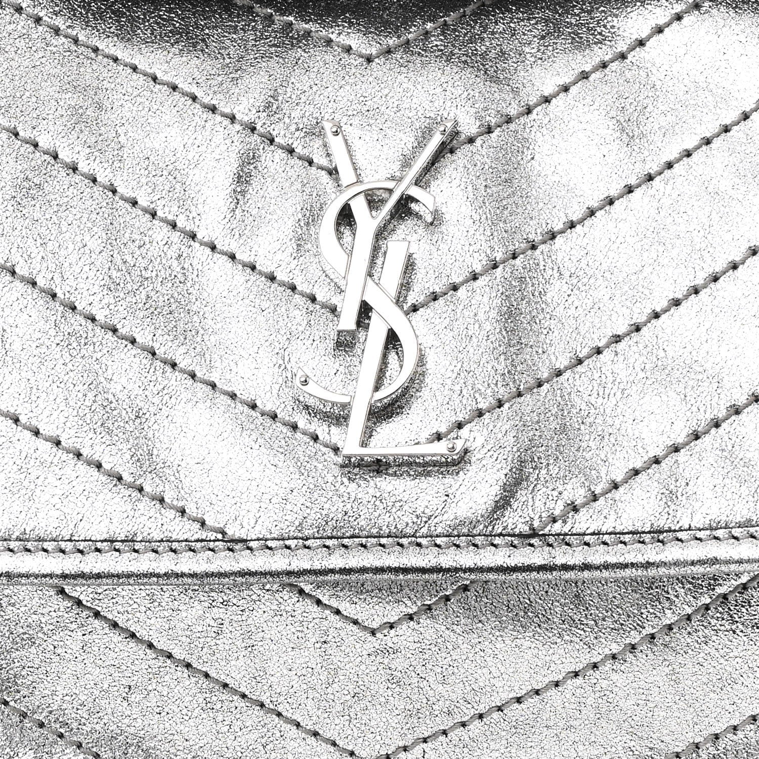 Saint Laurent Metallic Lambskin Matelasse Monogram Medium Niki Chain Satchel Argento 9 of 19