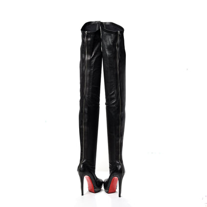 Christian Louboutin Calfskin Over The Knee Zipper Boots 40.5 Black 6 of 9