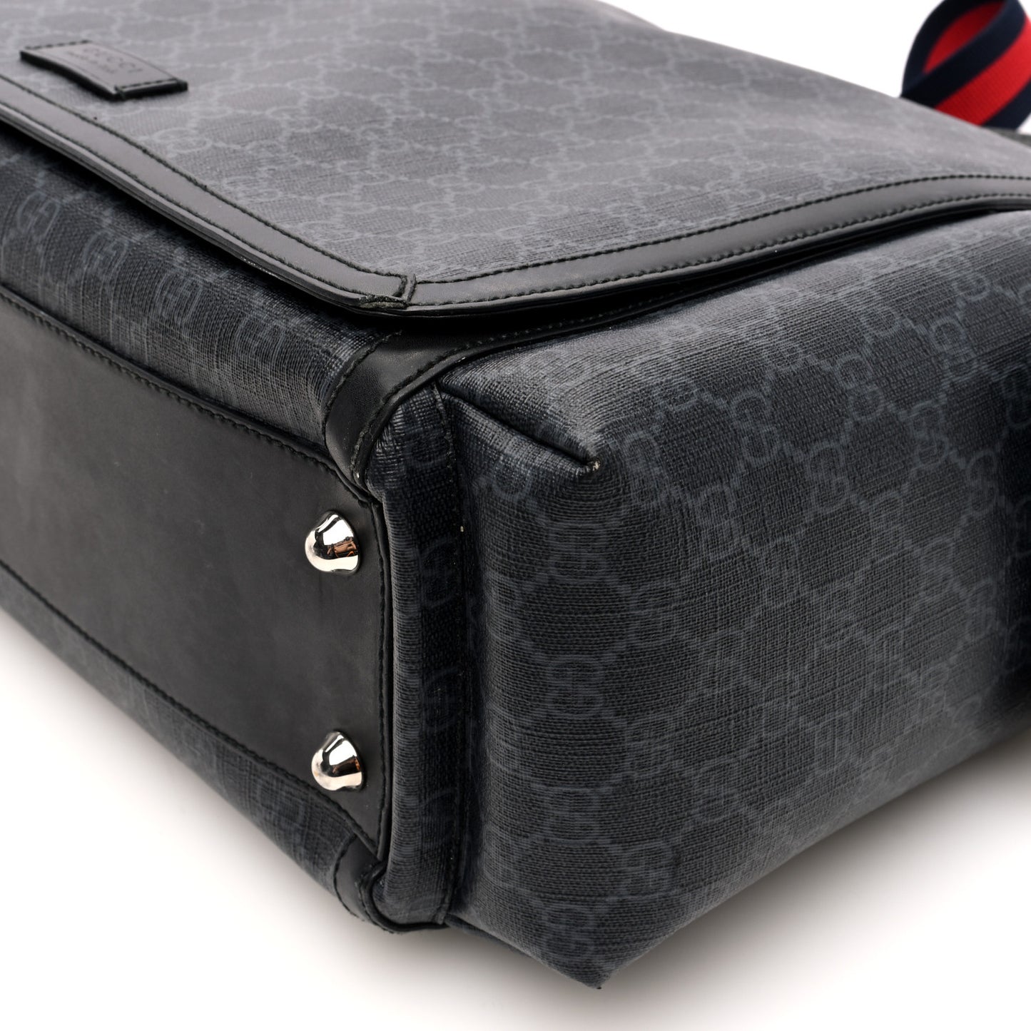 GG Supreme Monogram Web Messenger Diaper Bag Black Grey