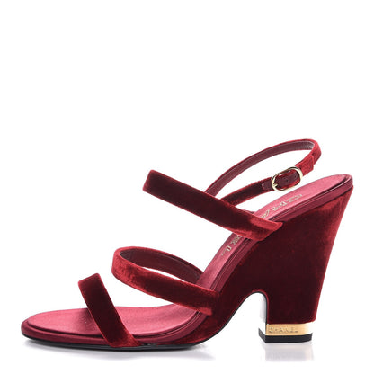 Chanel Velvet Wedge Sandal 40.5 Burgundy 1 of 8