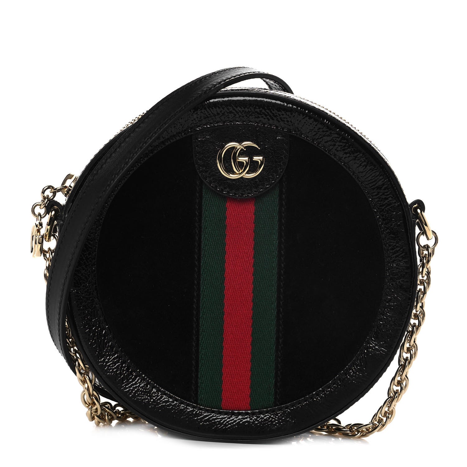 Gucci Suede Patent Web Mini Ophidia Round Shoulder Bag Black 1 of 11