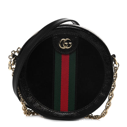 Gucci Suede Patent Web Mini Ophidia Round Shoulder Bag Black 1 of 11