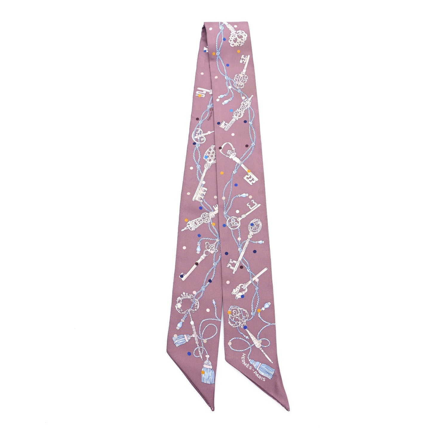Hermes Silk Les Cles A Pois Twilly Marron Glace Gris 2 of 4