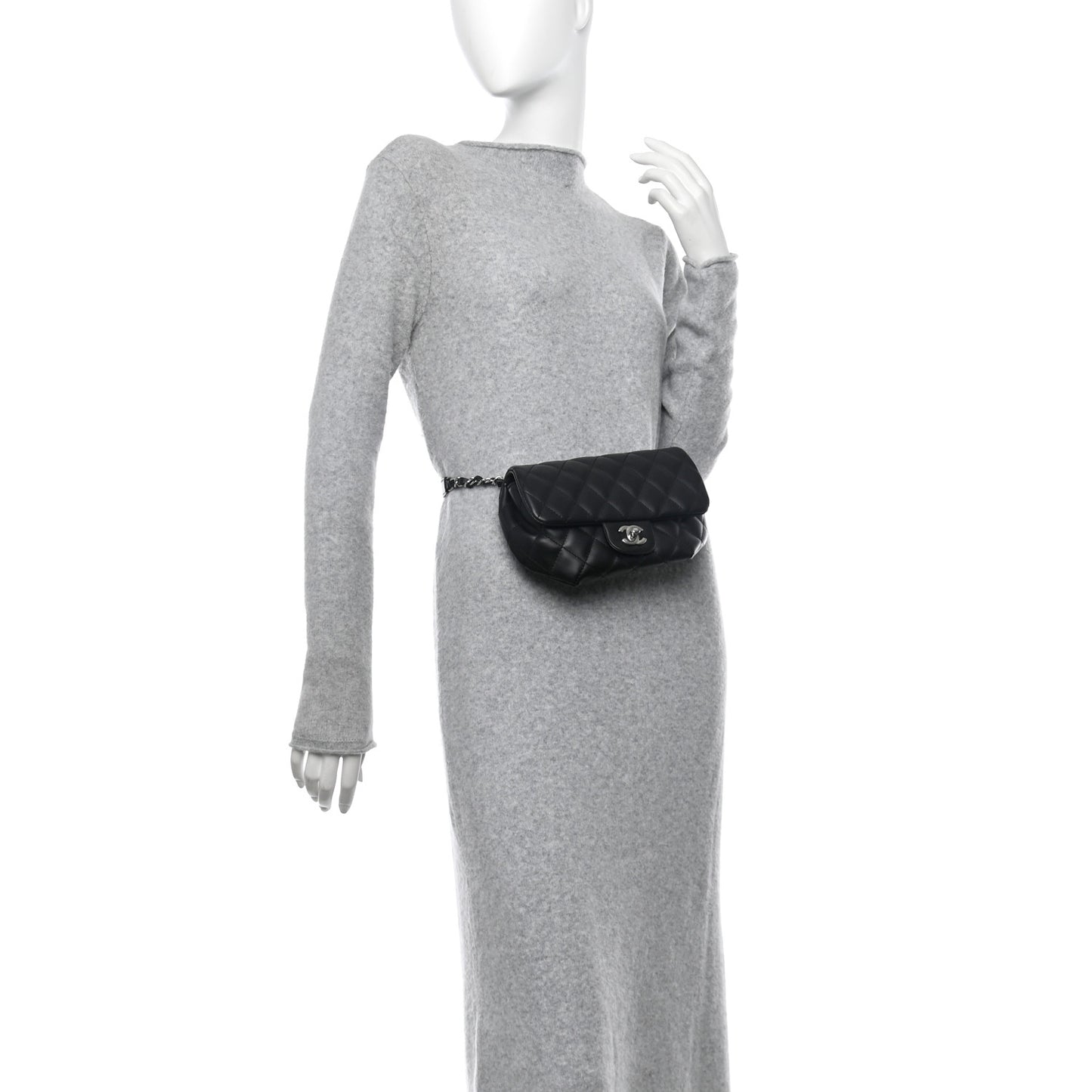 Calfskin Quilted CC Uniform Flap Belt Bag Black