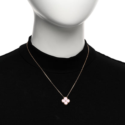 Van Cleef & Arpels 18K Rose Gold Diamond Pink Porcelain Vintage Alhambra Pendant Necklace 2 of 6