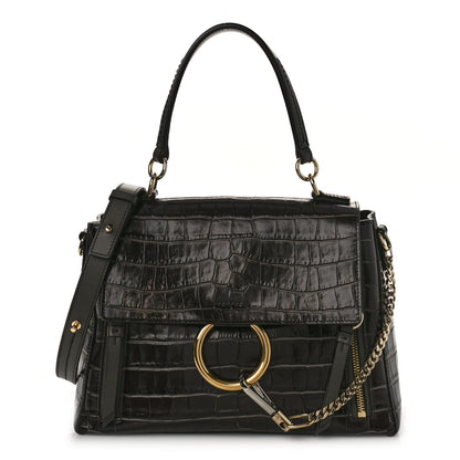 Chloe Calfskin Crocodile Embossed Small Faye Day Shoulder Bag Profound Brown 1 of 8