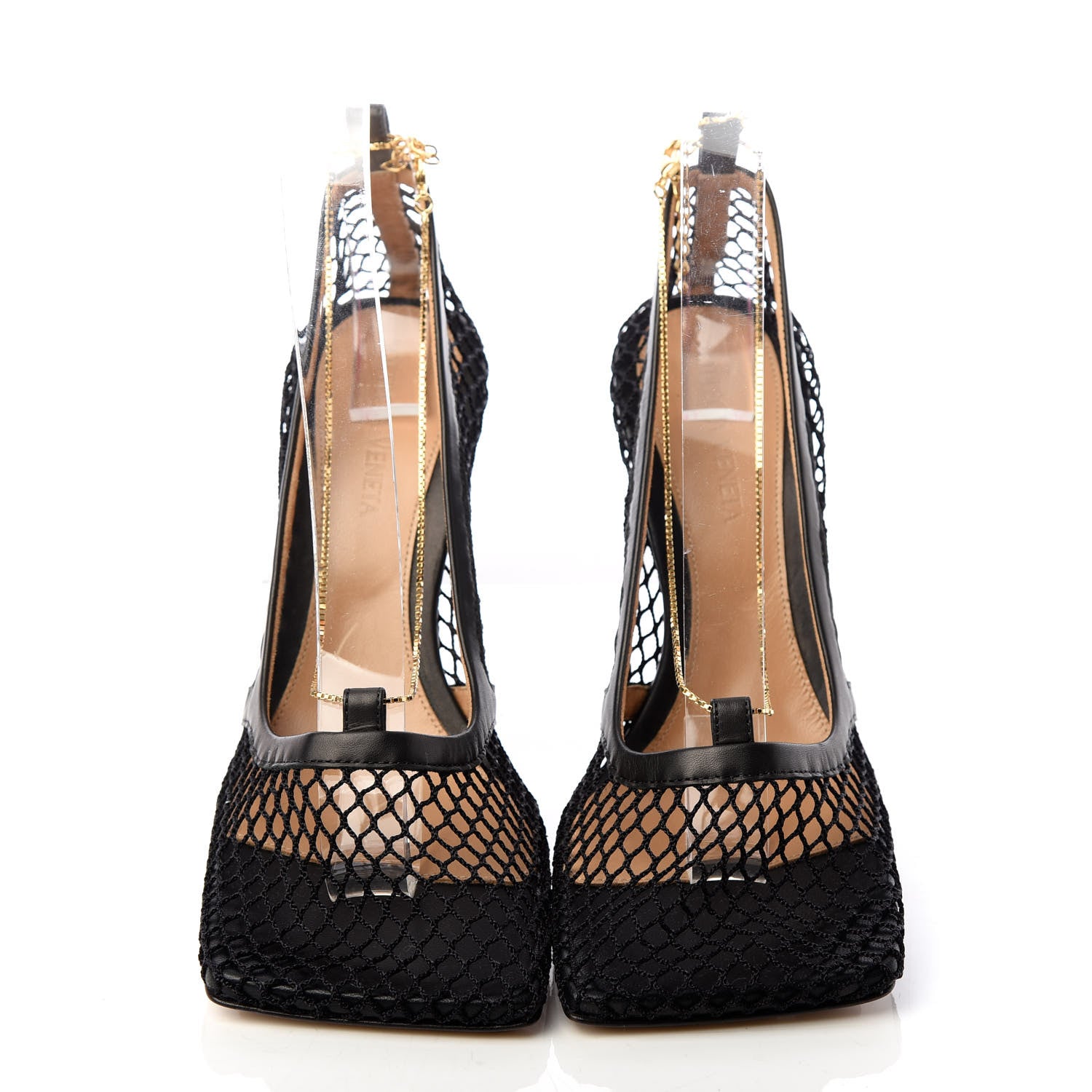 Bottega Veneta Mesh Calfskin Chain Stretch Pumps 36.5 Black 5 of 9