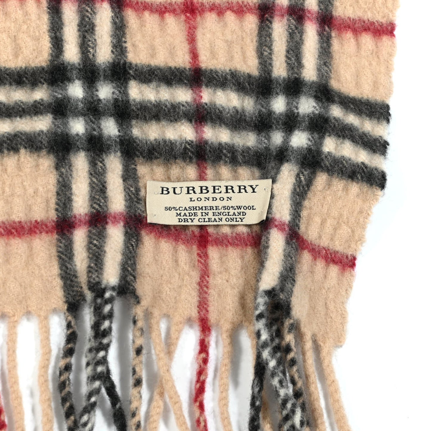 Cashmere Wool Classic Check Fringe Scarf Camel