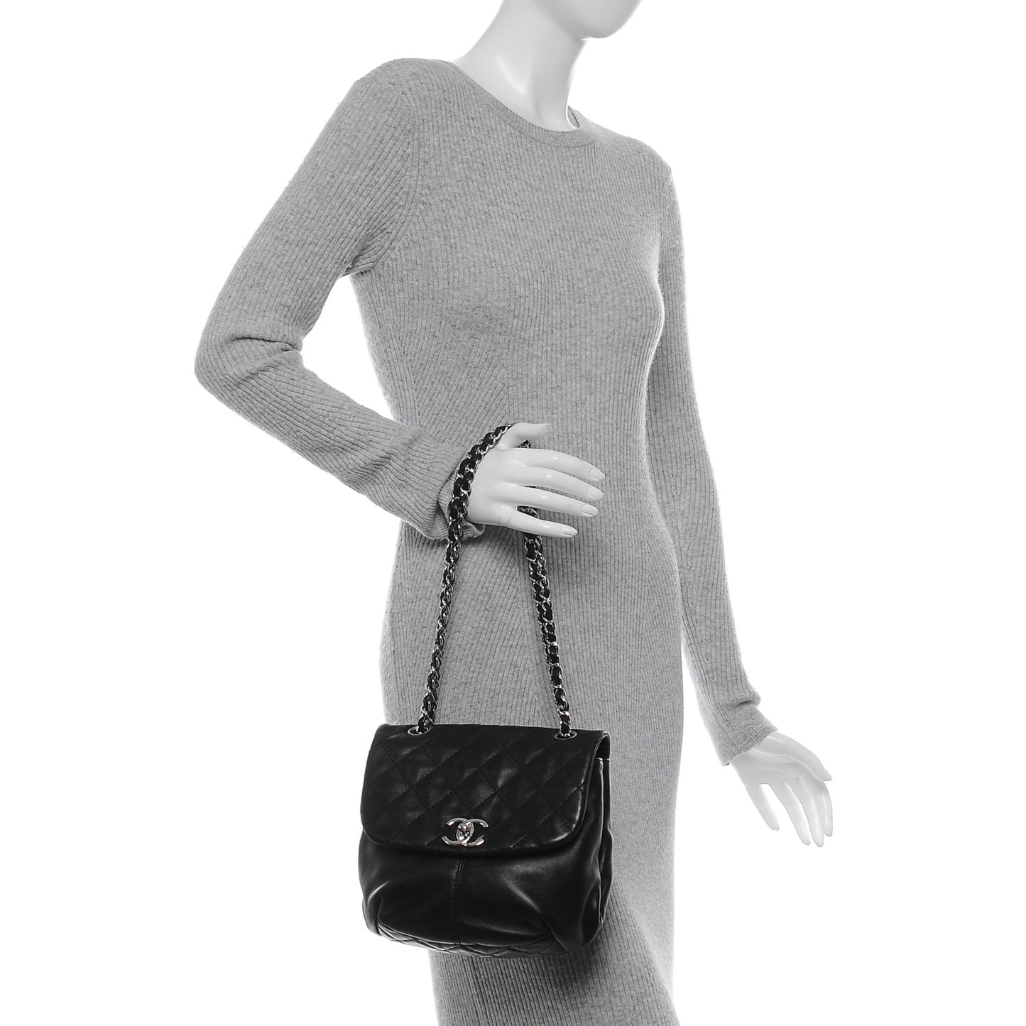 Shiny Lambskin Quilted Mini Trianon Messenger Flap Black