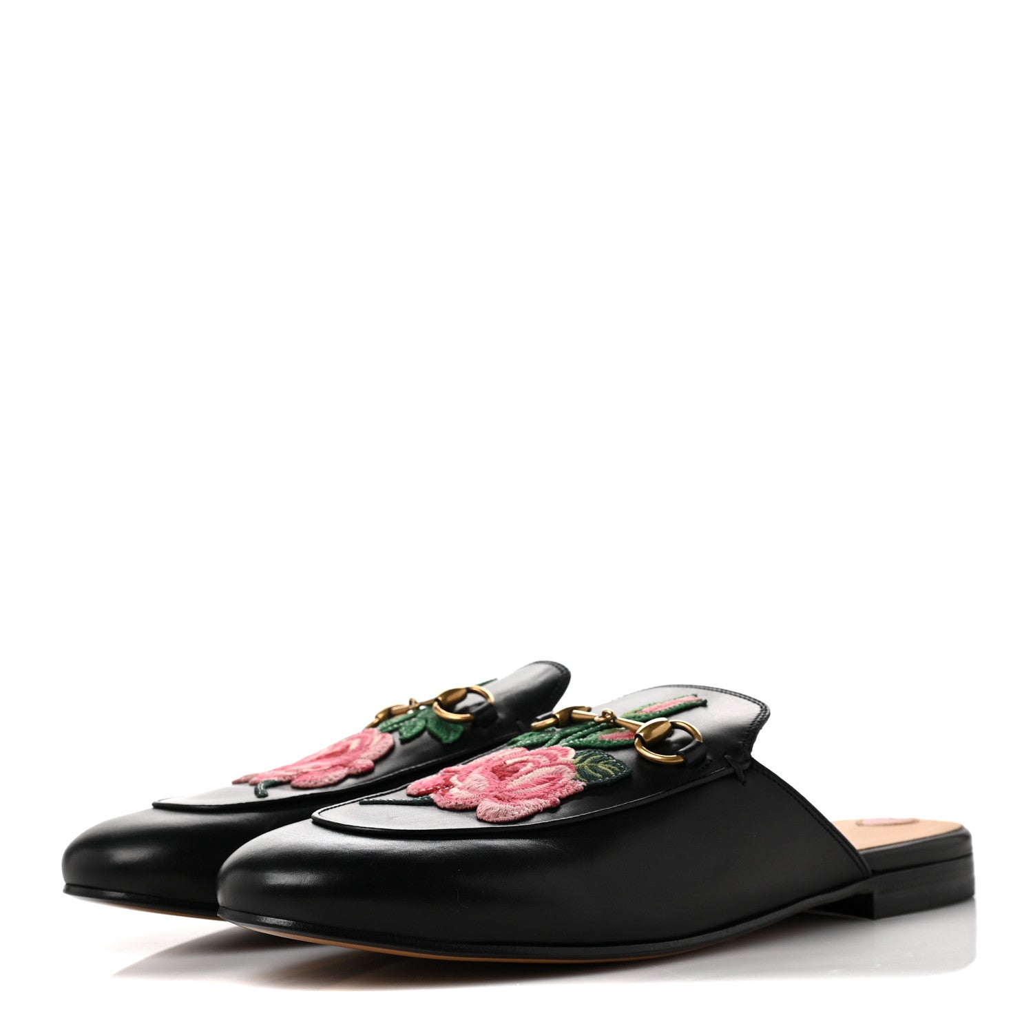 Gucci Calfskin Flower Embroidered Princetown Slippers 39.5 Black 3 of 9