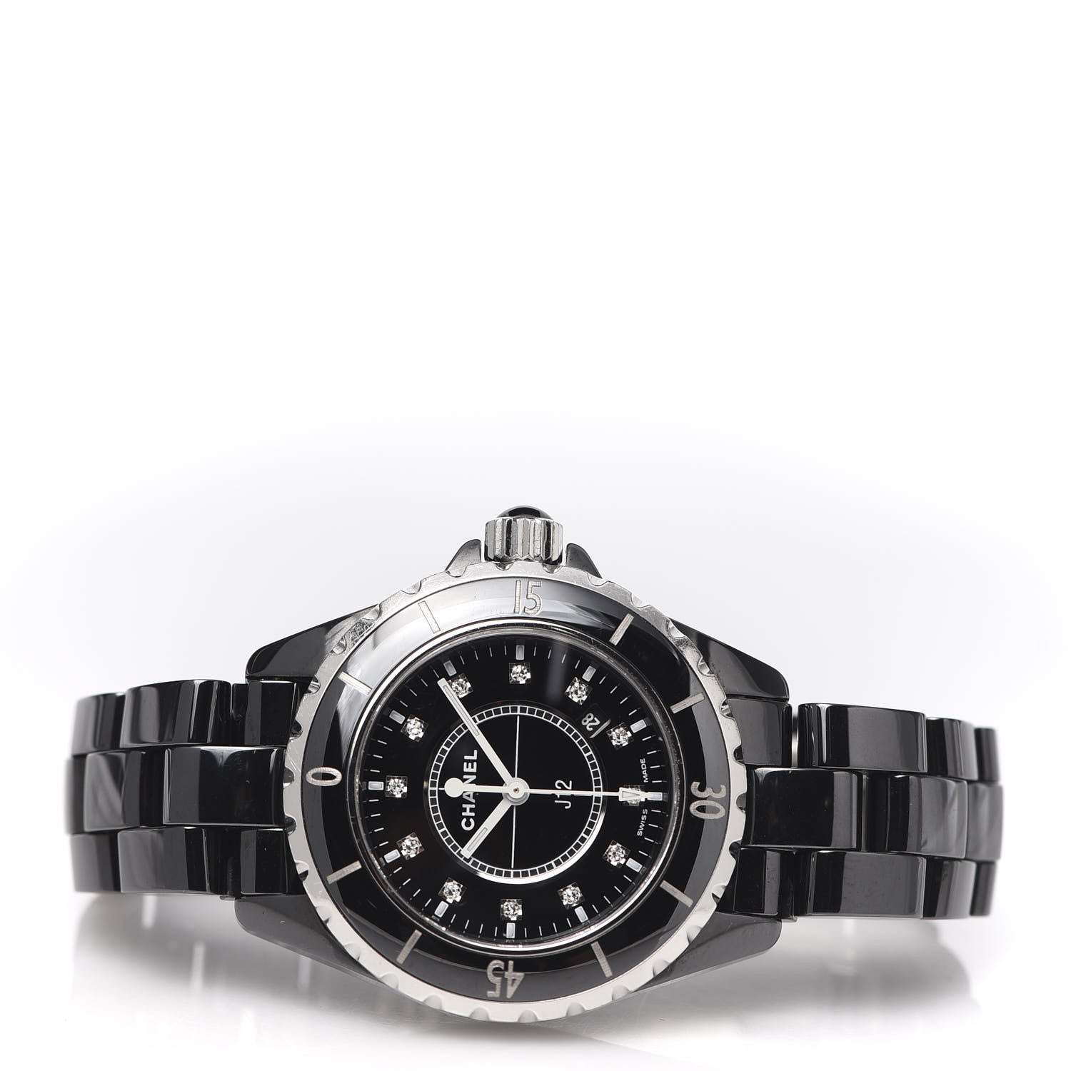 Chanel Stainless Steel Ceramic Diamond 33mm J12 Quartz Watch Black 3 of 7