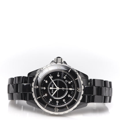 Chanel Stainless Steel Ceramic Diamond 33mm J12 Quartz Watch Black 3 of 7