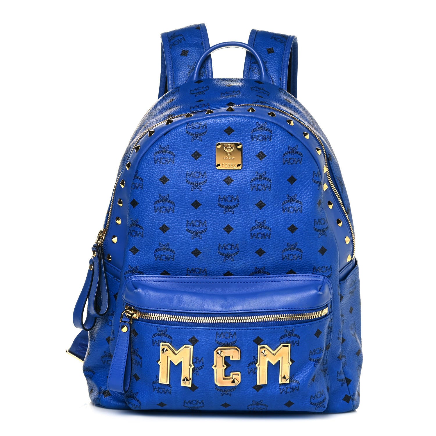 MCM Visetos Studded Medium Stark M Logo Collection Backpack Blue 1 of 12