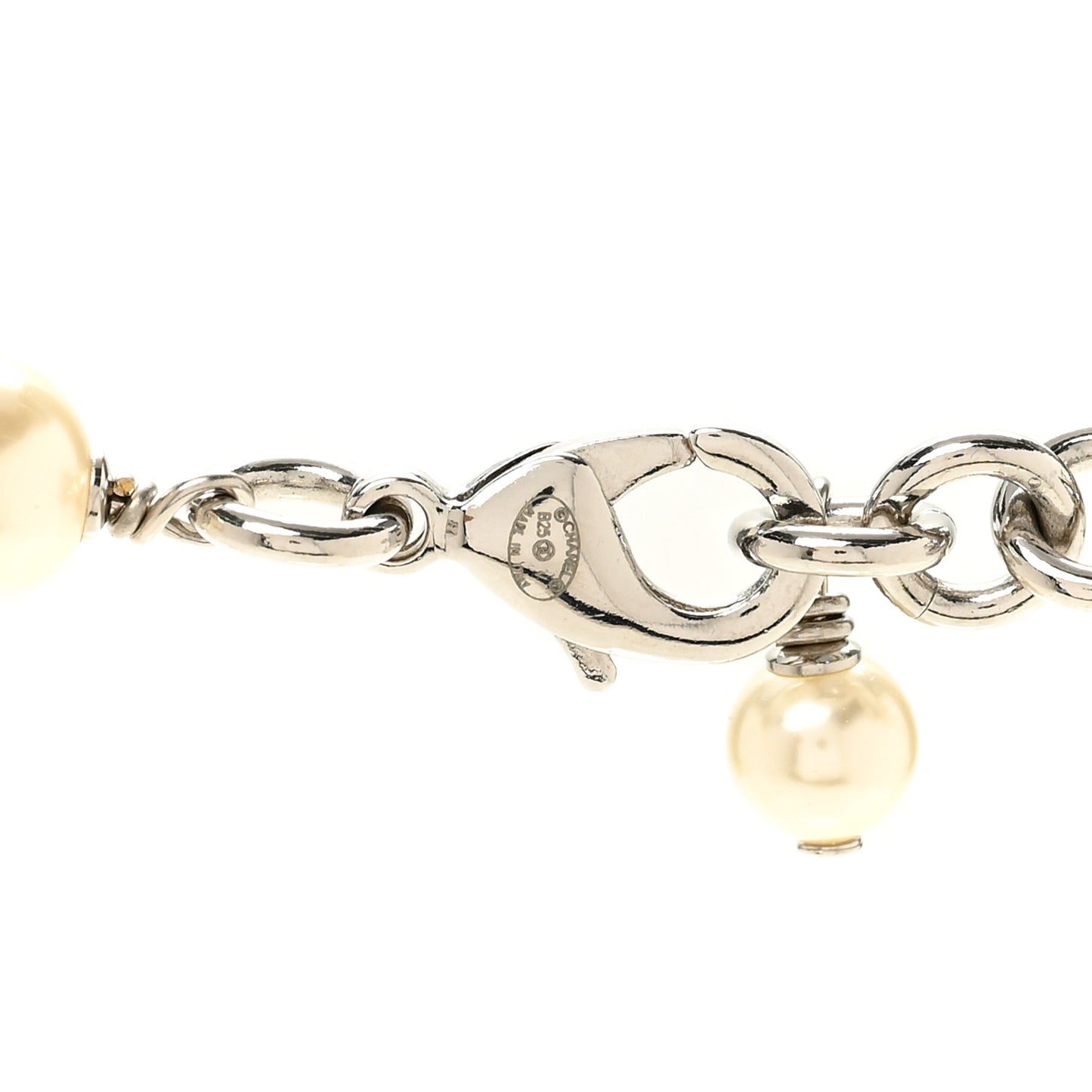 Graduated Pearl Crystal CC Long Necklace Silver