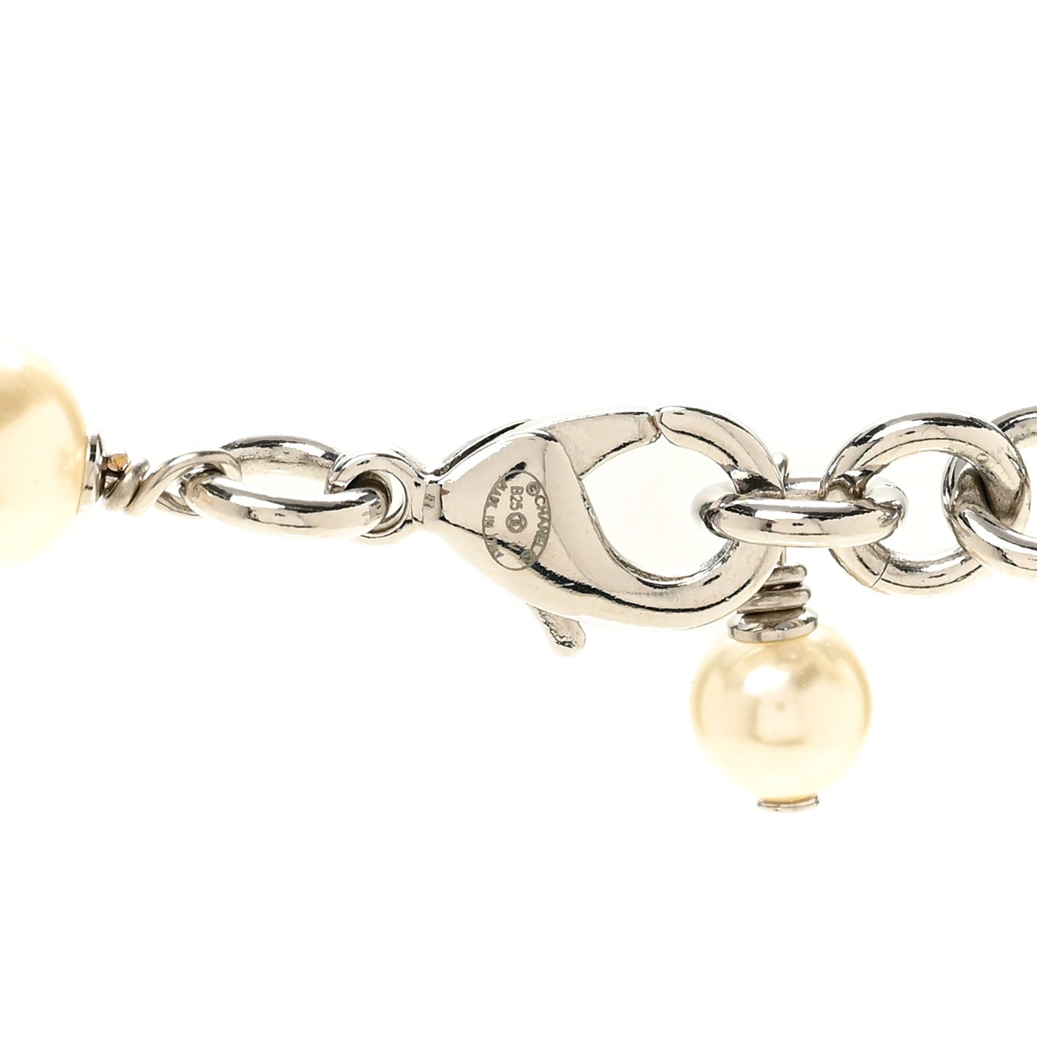 Chanel Graduated Pearl Crystal CC Long Necklace Silver 5 of 6