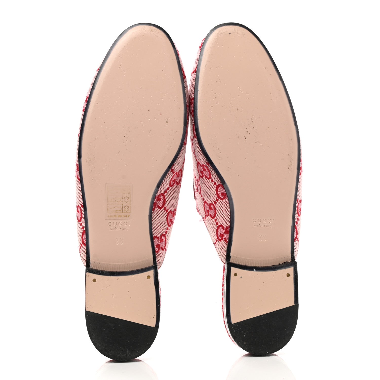 Gucci Canvas GG Monogram Horsebit Womens Princetown Slippers 38 Gardenia Hibiscus Red 5 of 10