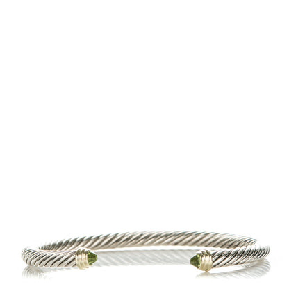 David Yurman Sterling Silver 14K Yellow Gold Peridot 5mm Cable Classics Bracelet 1 of 4