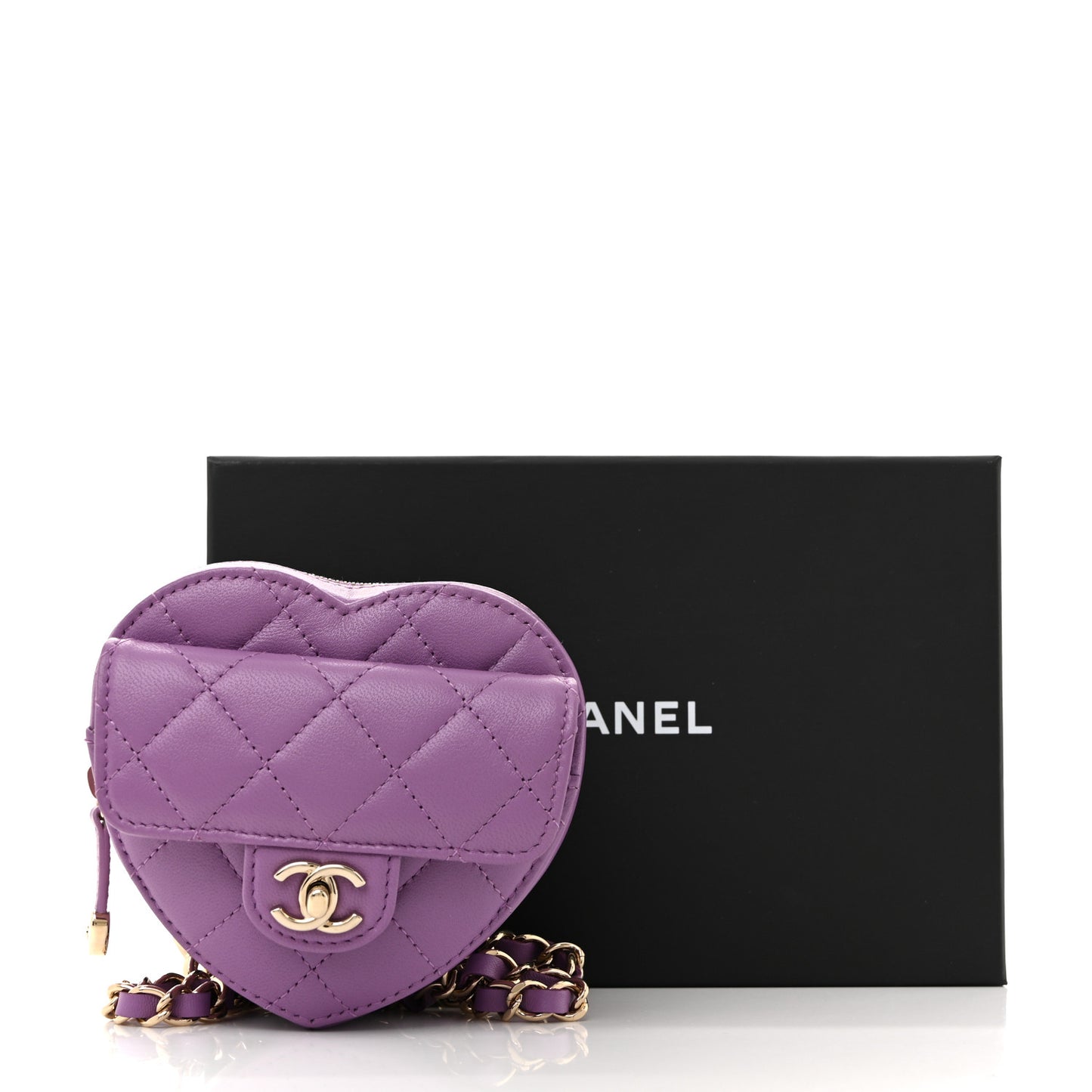 Lambskin Quilted CC In Love Heart Waist Belt Bag With Chain Purple