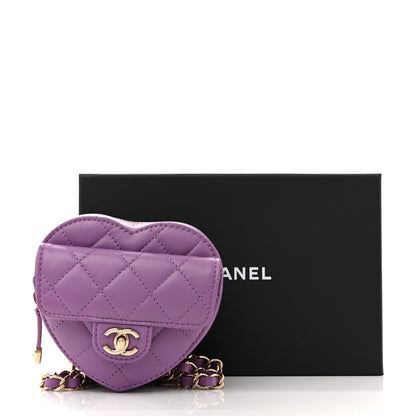 Chanel Lambskin Quilted CC In Love Heart Waist Belt Bag With Chain Purple 11 of 11
