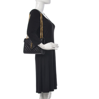 Saint Laurent Grain De Poudre Textured Mixed Matelasse Triquilt Medium Monogram Satchel Black 2 of 10
