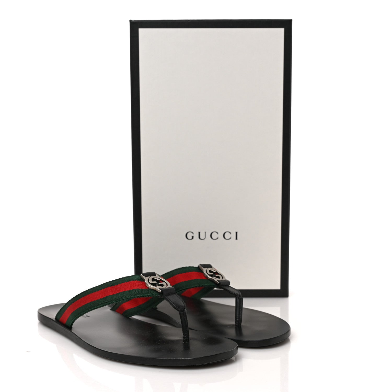 Gucci Nylon Calfskin Web Mens GG Thong Sandals 10 Green Red Black 8 of 8