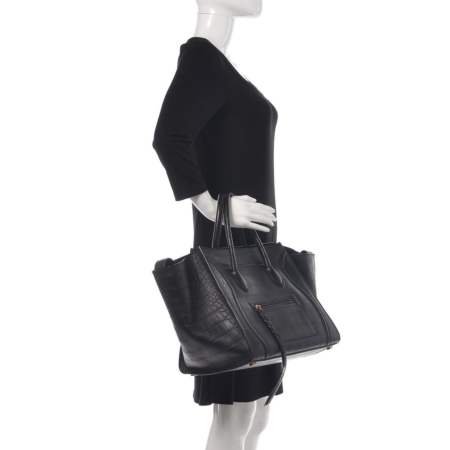 Calfskin Crocodile Embossed Medium Phantom Luggage Black