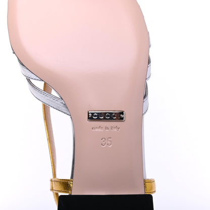 Gucci Metallic Nappa Crystal Zephyra Slingback Low Heel Sandals 35 Silver Gold 6 of 9