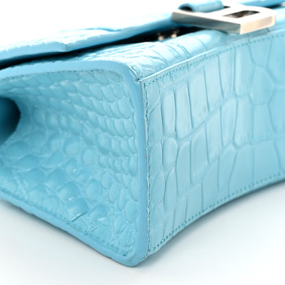 Balenciaga Shiny Calfskin Crocodile Embossed Hourglass Top Handle Bag XS Azur 9 of 10