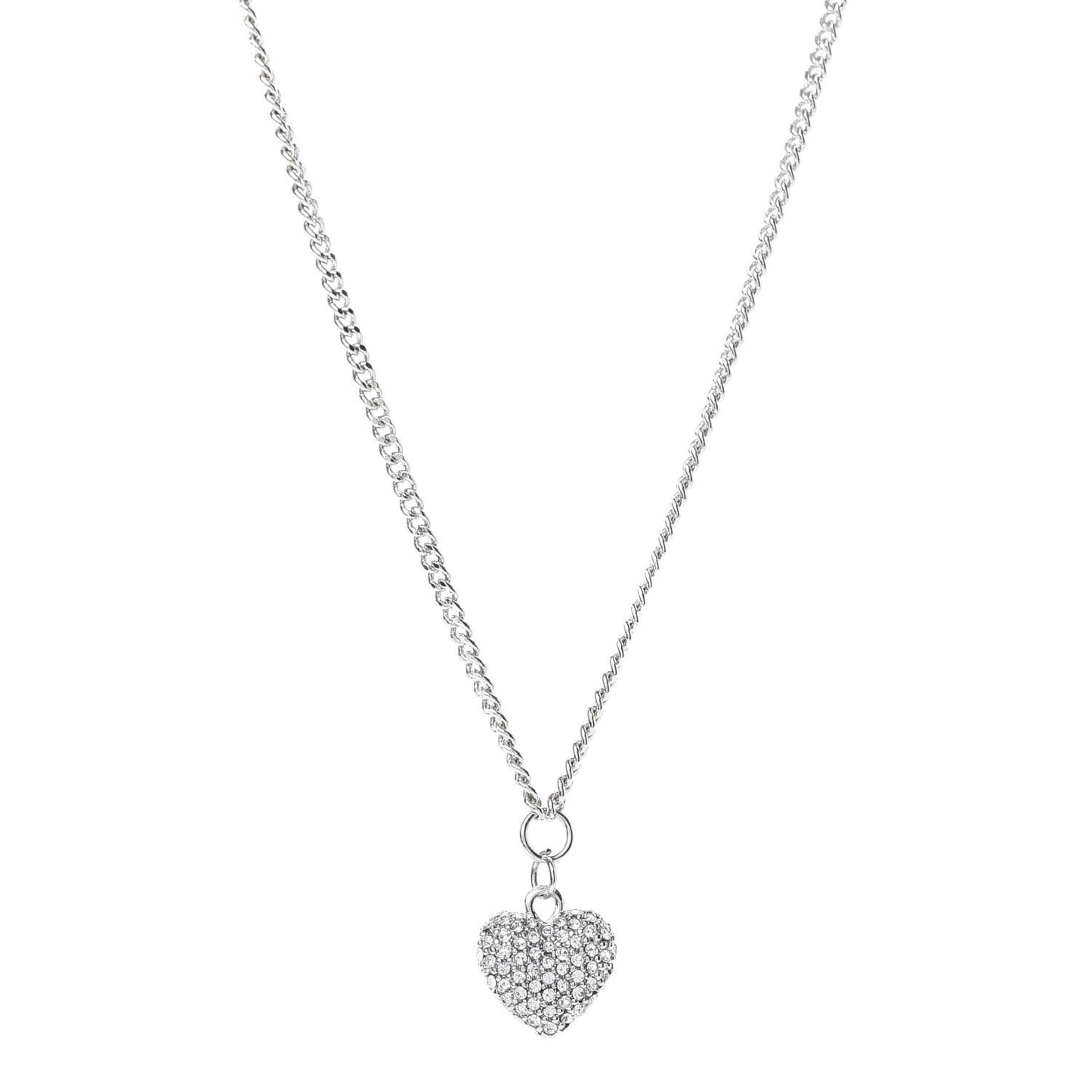Metal Crystal Logo Heart Pendant Necklace Silver