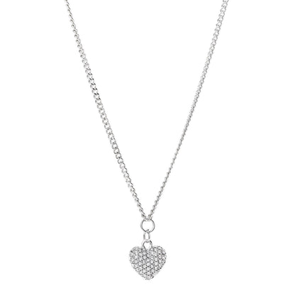 Christian Dior Metal Crystal Logo Heart Pendant Necklace Silver 1 of 4