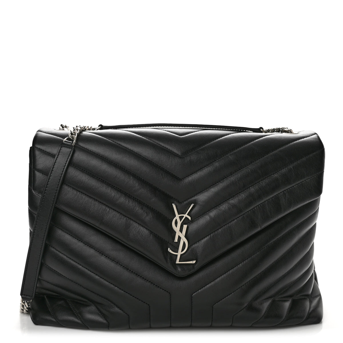 Saint Laurent Calfskin Y Quilted Monogram Large Loulou Chain Satchel Black 1 of 13