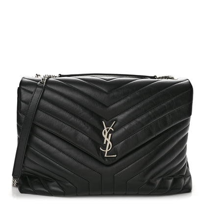 Saint Laurent Calfskin Y Quilted Monogram Large Loulou Chain Satchel Black 1 of 13