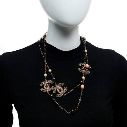 Chanel Pearl Resin Beaded CC Long Necklace Gold Multicolor 2 of 4