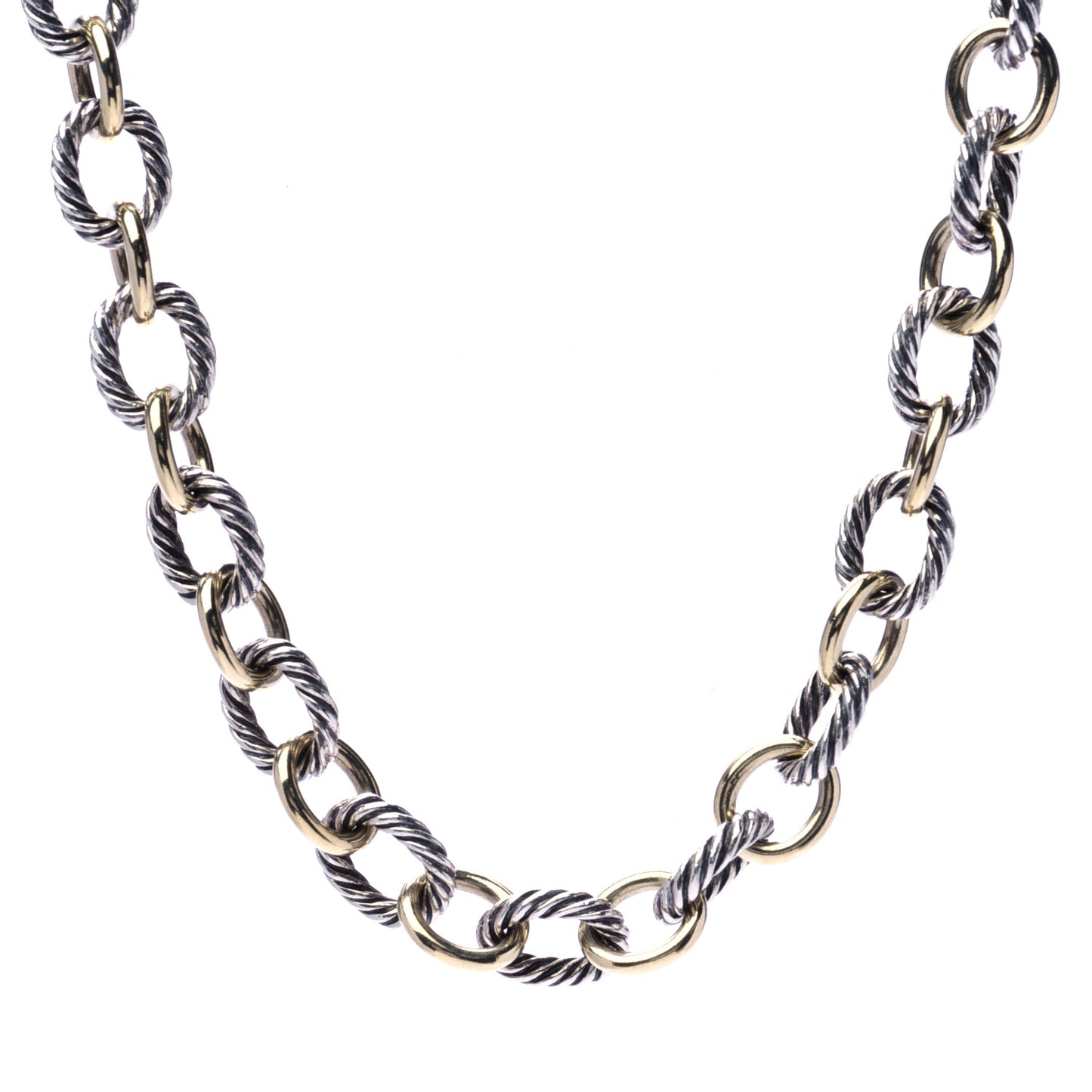 Sterling Silver 18K Yellow Gold 10mm Medium Oval Link Necklace