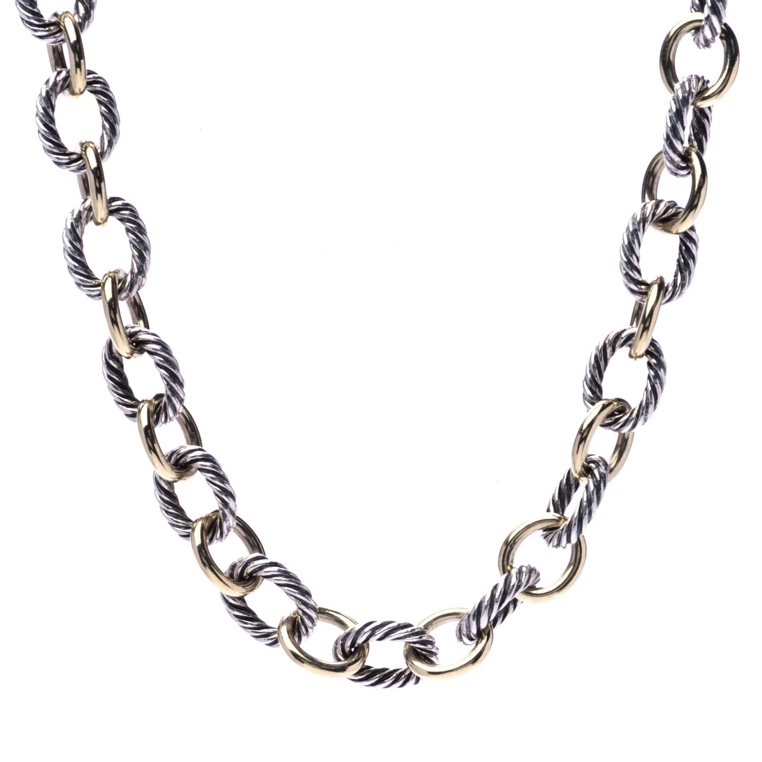 David Yurman Sterling Silver 18K Yellow Gold 10mm Medium Oval Link Necklace 1 of 5