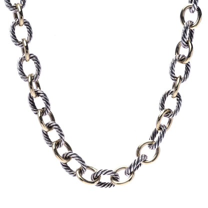 David Yurman Sterling Silver 18K Yellow Gold 10mm Medium Oval Link Necklace 1 of 5