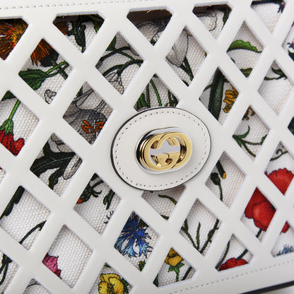 Gucci Canvas Calfskin Flora Infinity Cutout Shoulder Bag White Multicolor 10 of 10