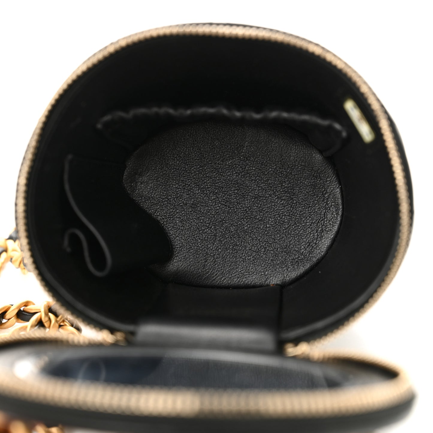 Lambskin Quilted Afternoon Tea Top Handle Vanity Case With Chain Black