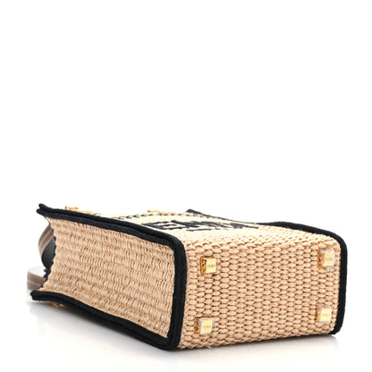 Fendi Straw Vitello Grace Cuoio Logo Braided Embroidered Mini Sunshine Shopper Natural Black 4 of 9