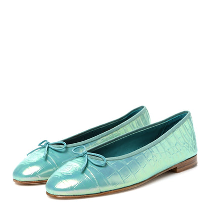 Chanel Iridescent Calfskin Crocodile Embossed Ballerina Flats 41 Green 4 of 11