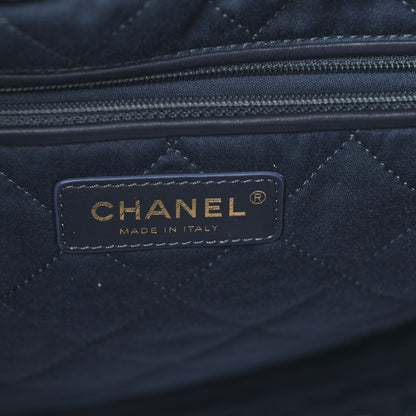 Chanel Velvet Camellia Quilted Small Chanel 22 Dark Blue 8 of 10