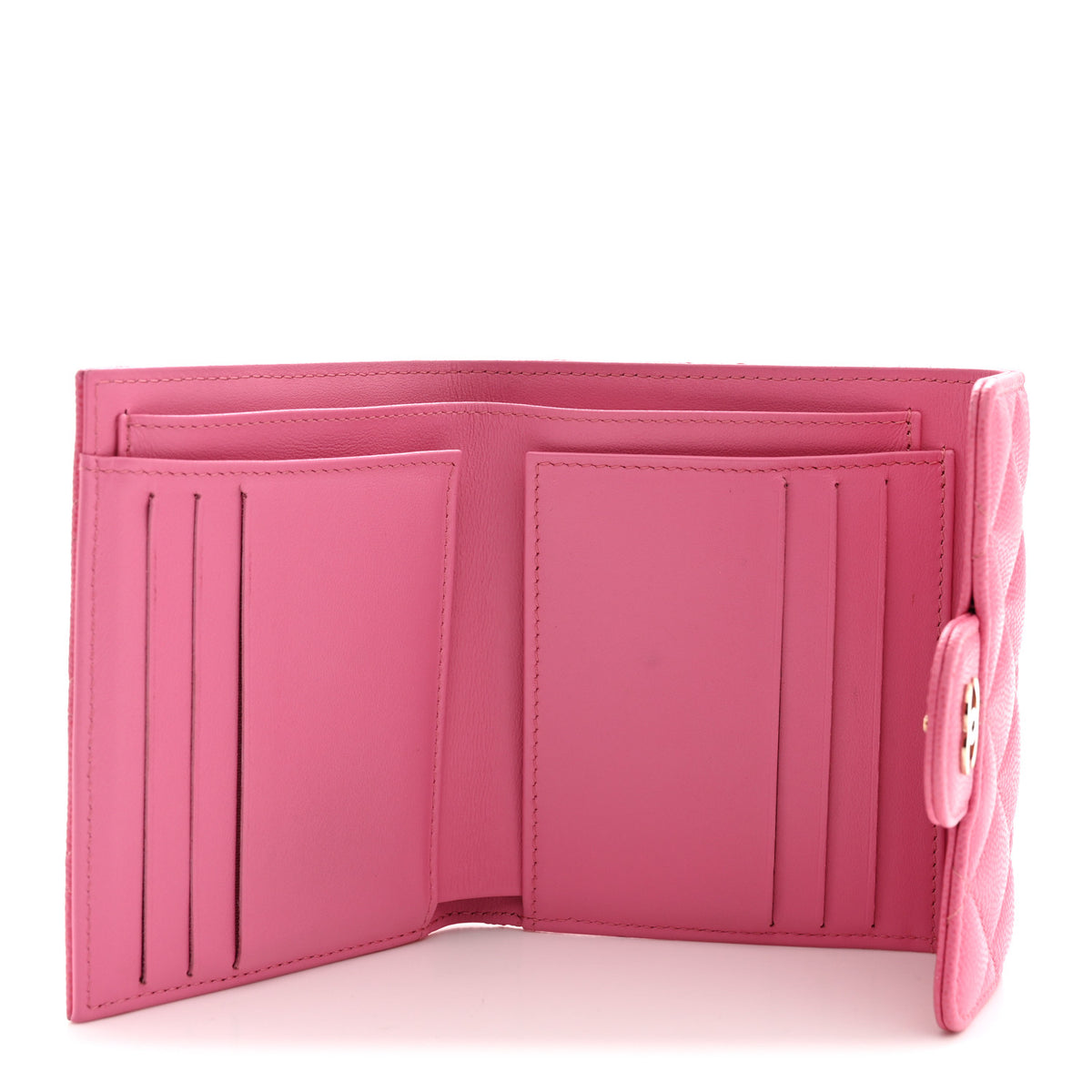 Caviar Quilted Compact Flap Wallet Pink