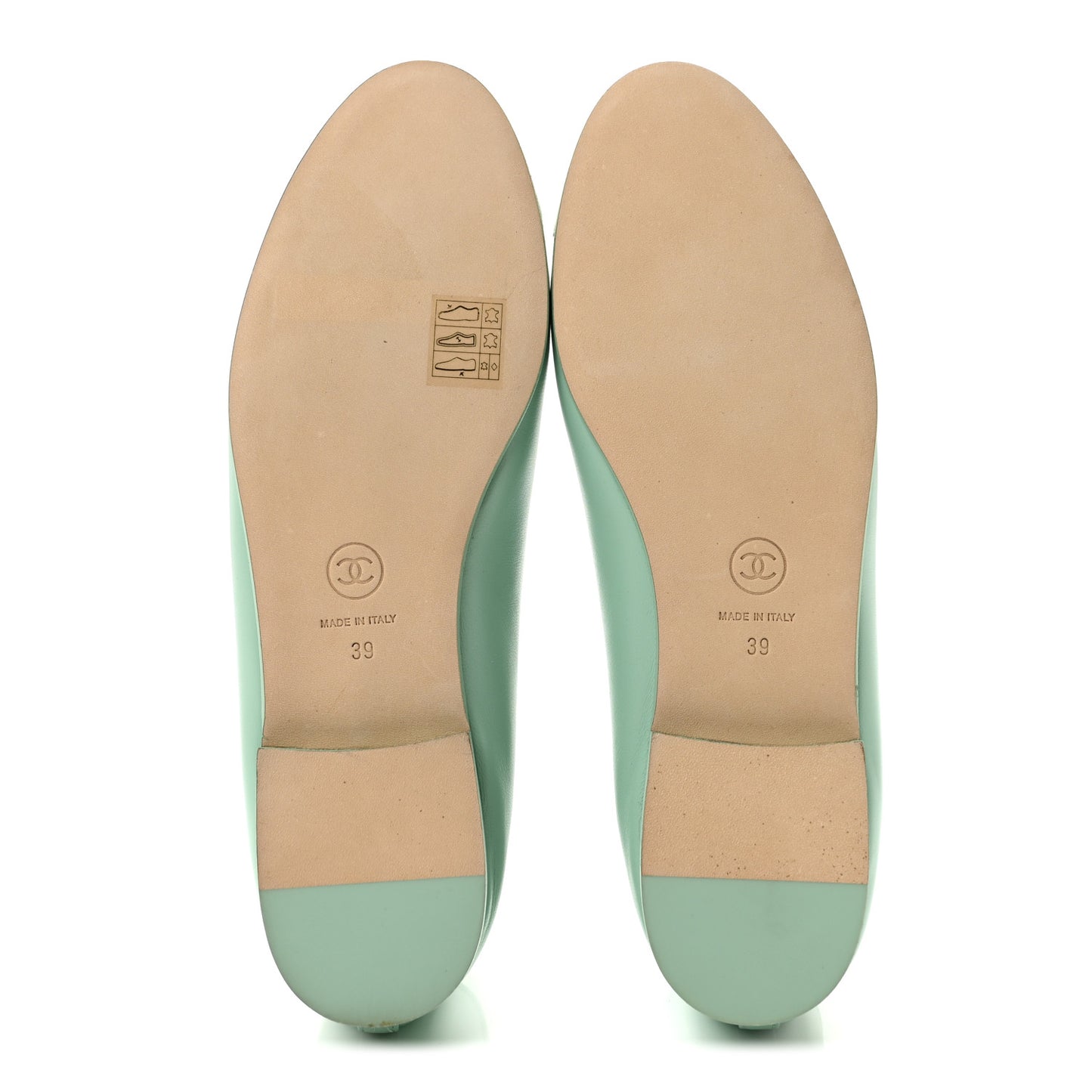 Lambskin CC Cap Toe Ballerina Flats 39 Light Green White
