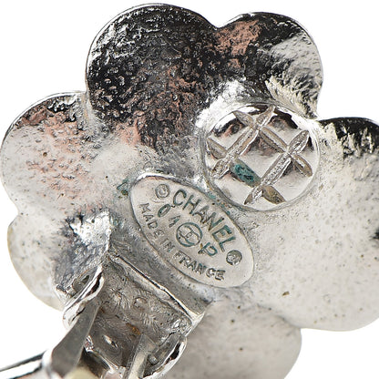 Chanel Enamel Crystal CC Camellia Clip On Earrings Beige Silver 4 of 5