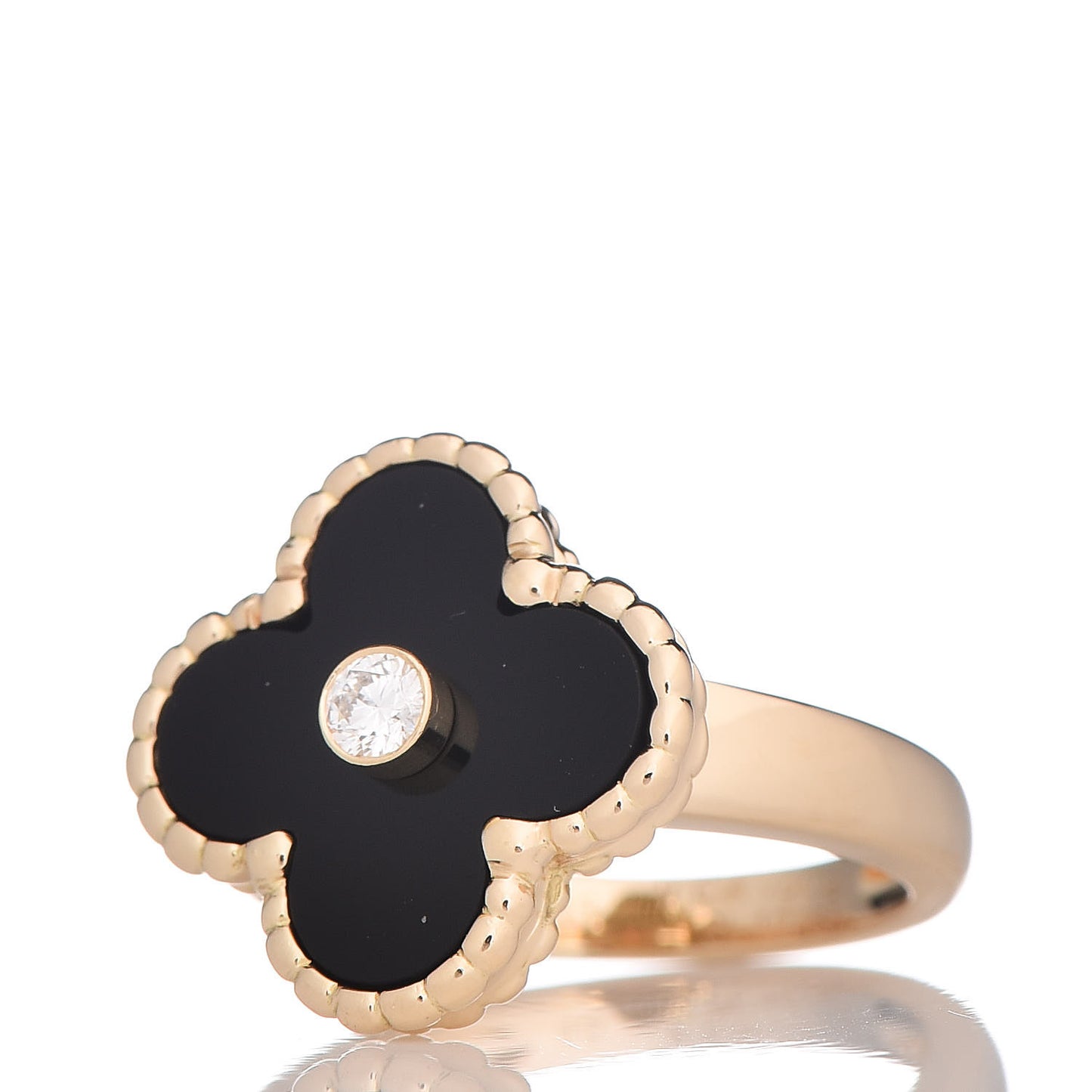 18K Yellow Gold Diamond Black Onyx Vintage Alhambra Ring 45 3.25