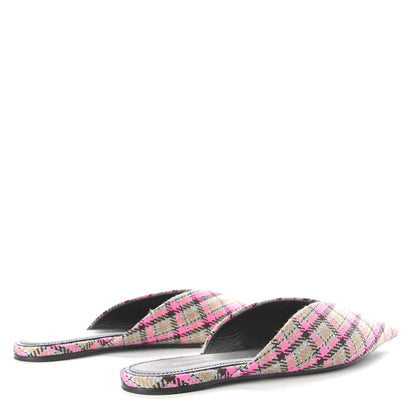 Balenciaga Wool Check Pointed Toe Flat Mules 35 Grey Pink 4 of 10