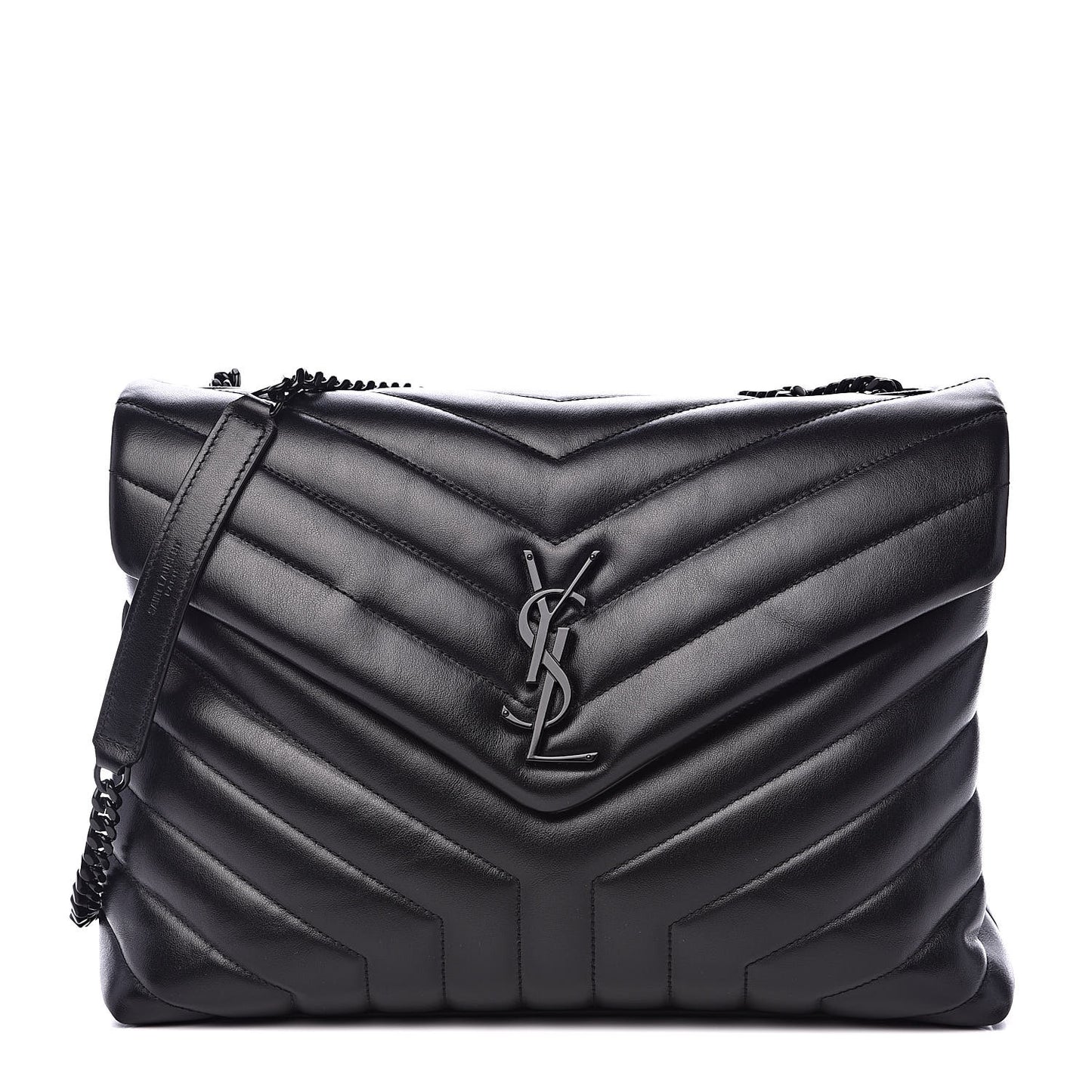 Calfskin Y Quilted Monogram Medium Loulou Chain Satchel Black